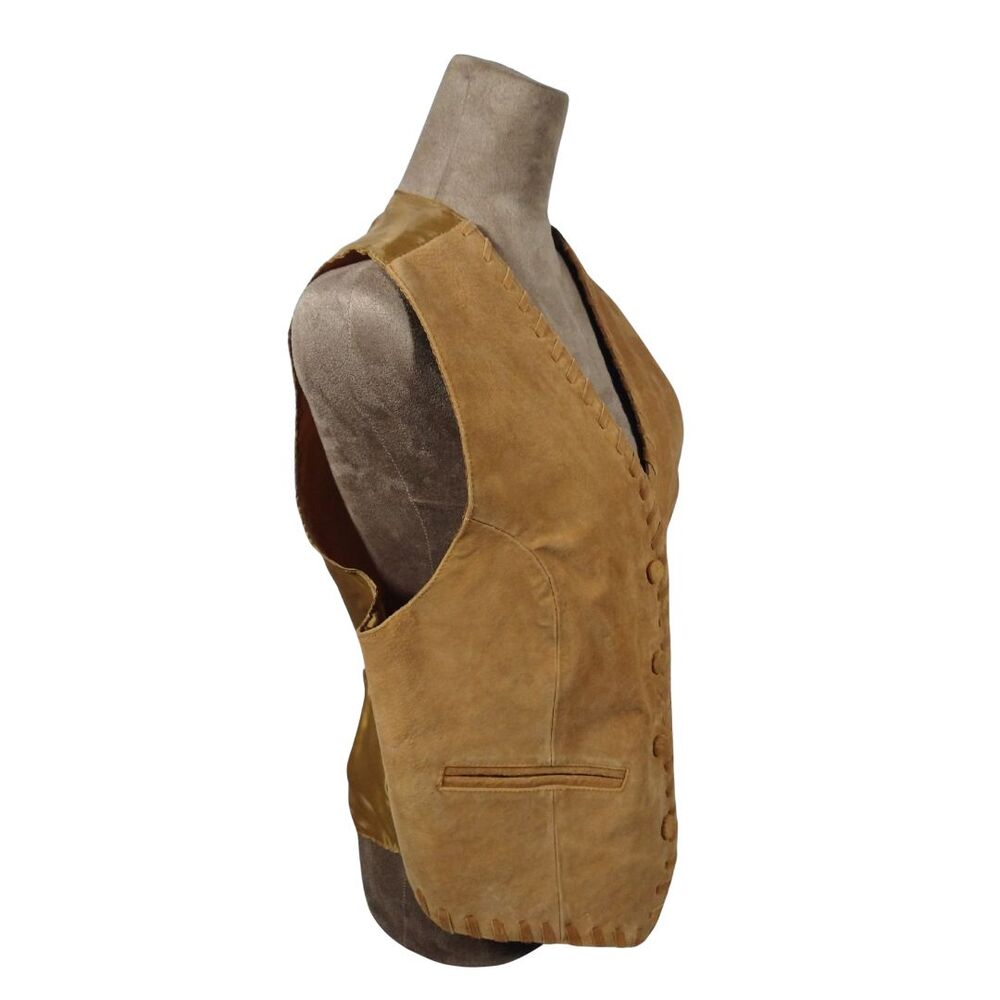 Vintage Western Rafael Yellow/Brown Leather Vest Size Medium
